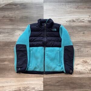 The North Face Teal Blue Girls M Polar Fleece Colorblock Quilted Jacket‎ Winter
